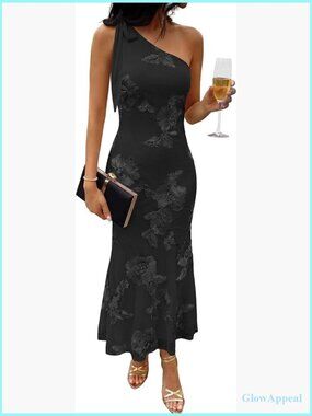 Womens Floral One Shoulder Formal Dress Summer Elegant Bodycon Mesh Wedding